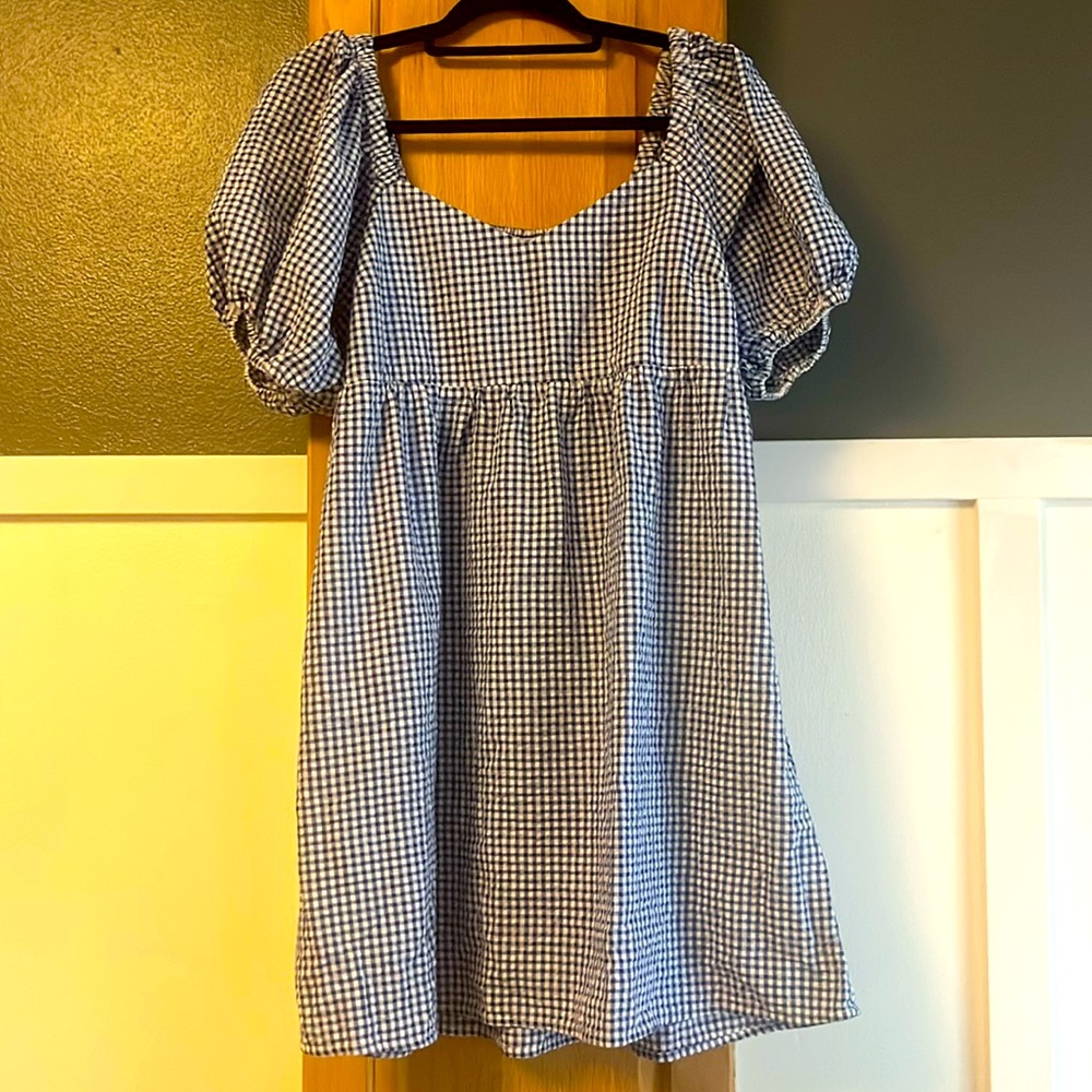 Old Navy blue and white gingham dress, M